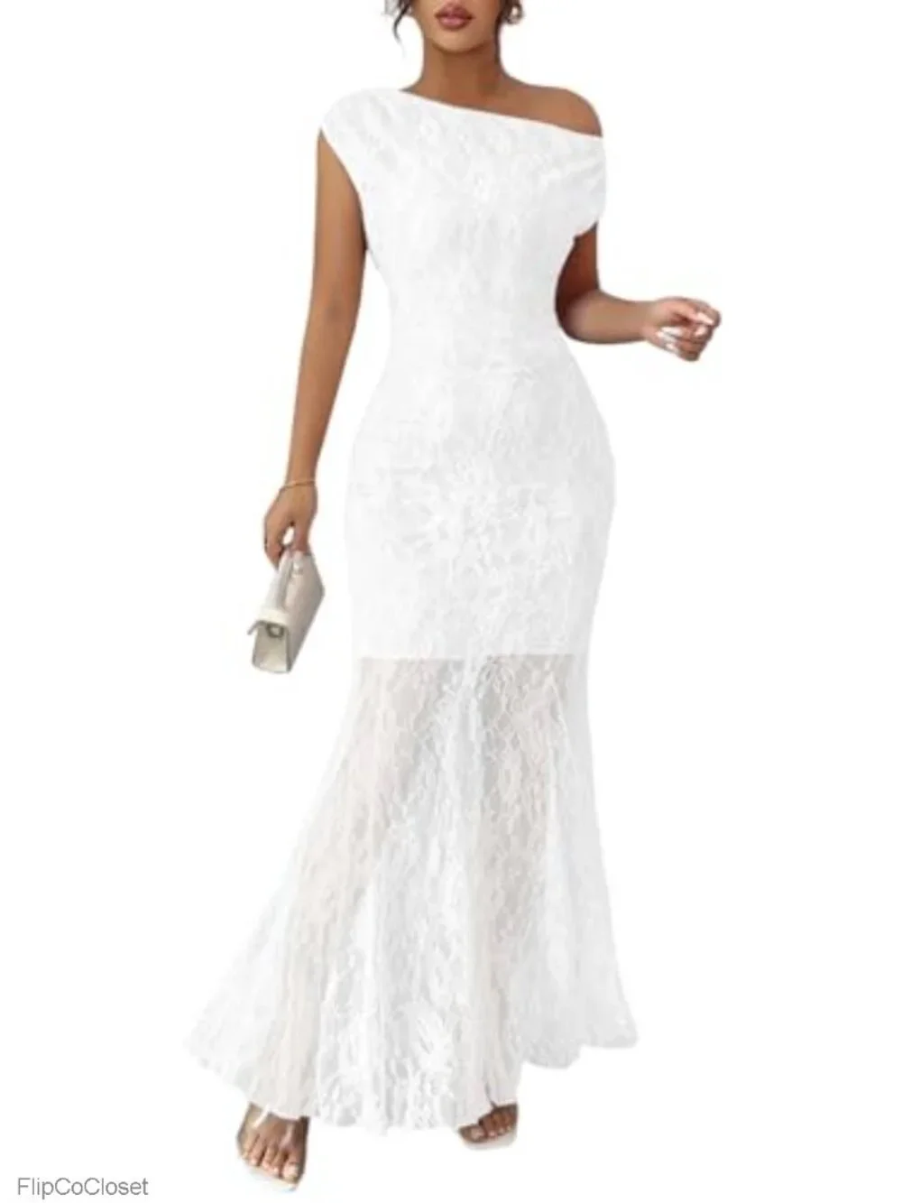 Off Shoulder Bodycon Maxi Dress Formal Wedding Guest Mermaid Lace Sleeveless